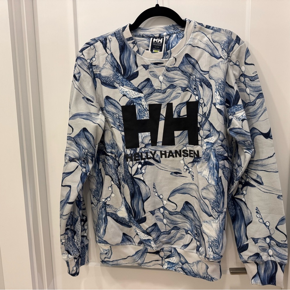 Helly Hansen Blue and White Crewneck Sweater with Marble Design M